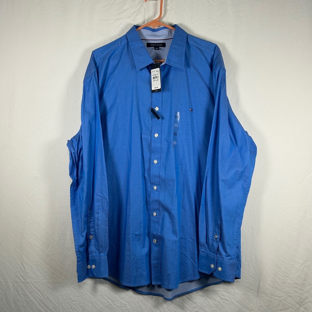 Tommy Hilfiger Button‎ Down Mens XXL Blue New Long Sleeve Cotton Logo Shirt